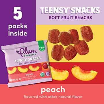 Plum Organics Teensy Snacks Soft Fruit Snacks - Peach - 0.35 oz Bags (Pack of 40) - Organic Toddler Food Fruit Snacks
