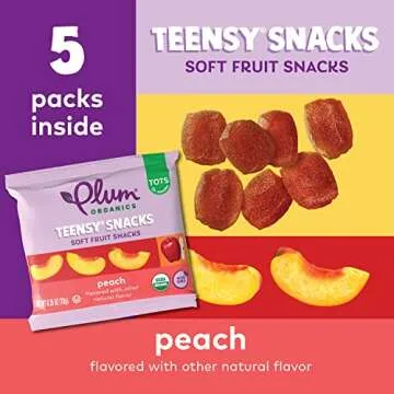 Plum Organics Teensy Snacks Soft Fruit Snacks - Peach - 0.35 oz Bags (Pack of 40) - Organic Toddler Food Fruit Snacks