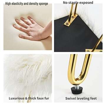 C COMFORTLAND Fur Fuzzy Bedroom Stool for Vanity Desk, Small Fluffy Makeup Chair for Dressing Table, Furry Round Ottoman Foot Stool for Bathroom, Living Room, Kids Room White