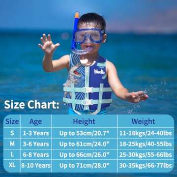 Wenlia Kids Swim Vest, Childrens Swimming Vest Float Jacket, Dinosaurs Boys Float Vest Neoprene Swimming Equipment for Learn to Swim/3-8Years/29-57KG