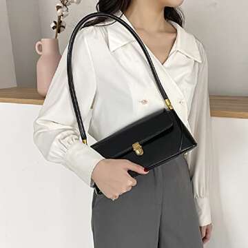 Small Clutch Shoulder Bag for Women Leather Mini Tote Handbag Purse with Buckle Closure (black)