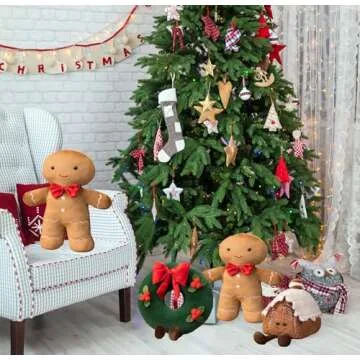 Eoieov Christmas Plush Stuffed Gingerbread Pillows for Couch, Bed, Living Room - Chic Ginger House Decoration Pillows for Christmas Party, 12.5"