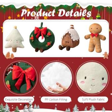 Eoieov Christmas Plush Stuffed Gingerbread Pillows for Couch, Bed, Living Room - Chic Ginger House Decoration Pillows for Christmas Party, 12.5"