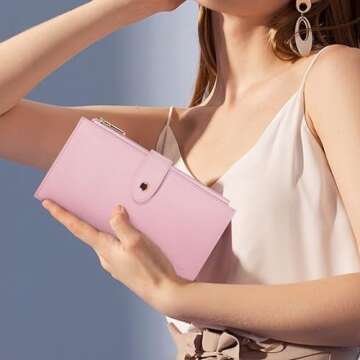 Travelambo RFID Wallet Women Large Size Bifold Multi Card Wallet Case with Zipper Pocke Credit Card ...