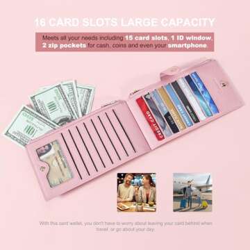 Travelambo RFID Wallet Women Large Size Bifold Multi Card Wallet Case with Zipper Pocke Credit Card Holder for Women