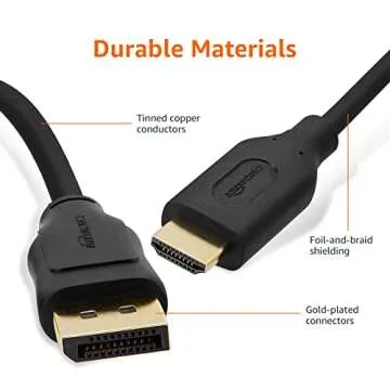 Amazon Basics DisplayPort to HDMI Cable, Uni-Directional, 4K@30Hz, 1920x1200, 1080p, 6 ft, Black