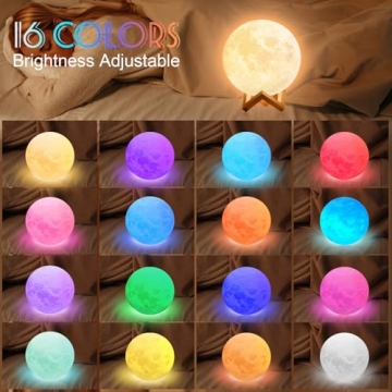 KIFACI Rechargeable Moon Lamp - 16 Colors & Remote Control