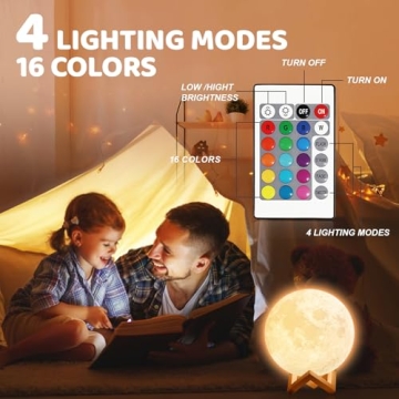 KIFACI Rechargeable Moon Lamp - 16 Colors & Remote Control