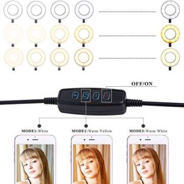 B-Land Cell Phone Holder with Selfie Ring Light for Live Stream, Flexible Mobile Phone Clip Holder Lazy Bracket Desk Lamp LED Light for Bedroom, Office, Kitchen, Bathroom (Black)