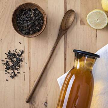 FAAY - 4 Pcs 9.5” Long Teak Spoon, Chef Testing Spoons, Handcrafted Cocktail Stirring, Tea, Drip/French Press Coffee, Milkshake, Cold Drink, Mixing Spoons