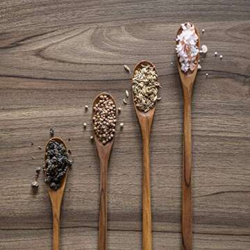 FAAY - 4 Pcs 9.5” Long Teak Spoon, Chef Testing Spoons, Handcrafted Cocktail Stirring, Tea, Drip/French Press Coffee, Milkshake, Cold Drink, Mixing Spoons