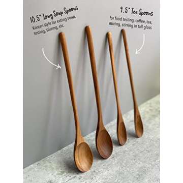 FAAY - 4 Pcs 9.5” Long Teak Spoon, Chef Testing Spoons, Handcrafted Cocktail Stirring, Tea, Drip/French Press Coffee, Milkshake, Cold Drink, Mixing Spoons