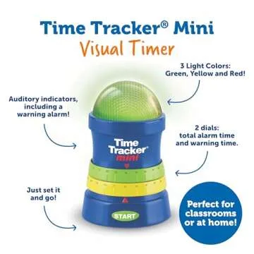 Learning Resources Time Tracker Mini Visual Timer, Classroom Timer, Hand Washing Timer, Auditory and Visual Cue, Ages 3+