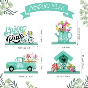 Blulu 4 Pcs Hello Spring Table Decorations - Vibrant Wooden Signs for Home Decor