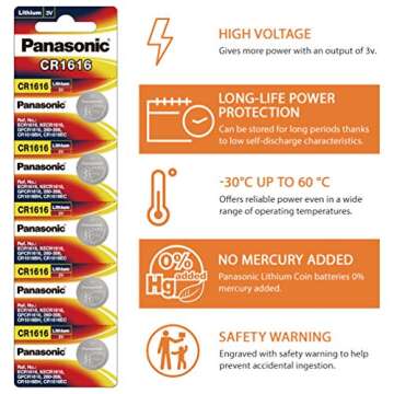 Panasonic Cr1616 3v Lithium Battery 2pack X (5pcs) = 10 Single Use Batteries