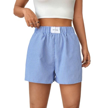 Floerns Women's Trendy Striped Print Casual Summer Shorts with Elastic Waist