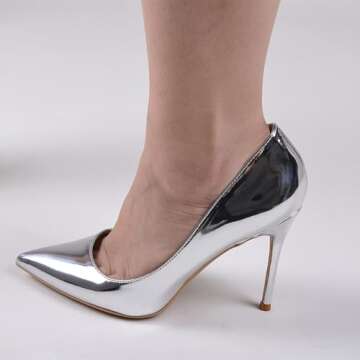 GENSHUO High Heel, 10cm/3.94 Inch Stiletto High Heel Shoes for Women Pointed Toe Party Evening Dress Pumps Prom Silver