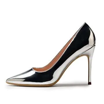 GENSHUO High Heel, 10cm/3.94 Inch Stiletto High Heel Shoes for Women Pointed Toe Party Evening Dress Pumps Prom Silver