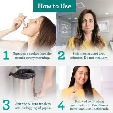 GuruNanda Travel Sachets Coconut Oil Pulling, Fresh Breath & Whitening Mouthwash, 7 Essential Oils & Vitamins for Happy Teeth & Gums, 7 Sachets