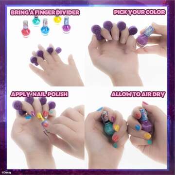 Townley Girl Disney Frozen Elsa and Anna Non-Toxic Peel-Off Water-Based Safe Quick Dry Nail Polish Gift Kit Set for Kids Girls with Bonus Nail Separators, 14 Pc Set (All Solid Colors)