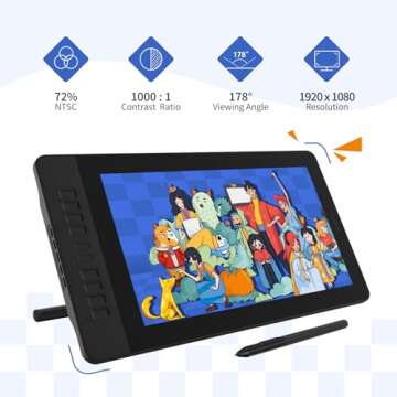 Drawing Tablet with Screen GAOMON PD1561 - 15.6" Adjustable Stand, 10 Keys, Battery-Free Pen