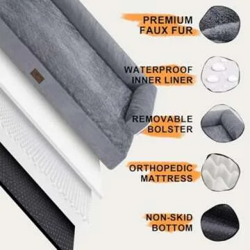 Large Dog Bed Orthopedic Washable - Beds Bolster - Medium XL XLarge Big Dogs - Memory Foam Couch Sofa - Waterproof with Removable Cover