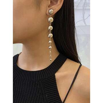 Gold Ball Dangle Earrings Link Round Ball Drop Earring for Women Statement Long Chain Ball Earrings ...
