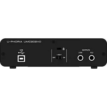 Behringer U-Phoria UMC202HD Audiophile 2x2 USB Audio Interface and Accessory Bundle w/Headphones + Adapter + Cables + Fibertique Cloth