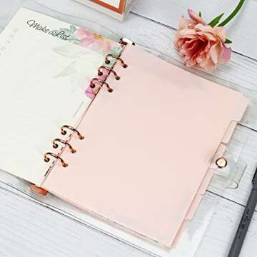 Buqoo 6 Ring Binder Dividers with Tabs, Pink 6 Tab Plastic Dividers, Binder Separators with Tabs, Binders Subject Dividers, Notebook Classifieds, Journal, Diary, Planner and Notepad (1 Set)