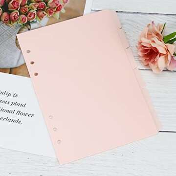 Buqoo 6 Ring Binder Dividers with Tabs, Pink 6 Tab Plastic Dividers, Binder Separators with Tabs, Binders Subject Dividers, Notebook Classifieds, Journal, Diary, Planner and Notepad (1 Set)