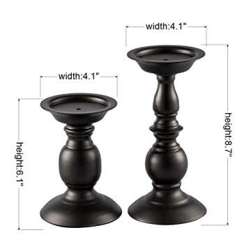 Black Metal Pillar Candle Holders Set of 2, Decorative Candlestick Candle Holders Stand, Decorations...
