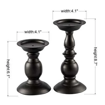 Black Metal Pillar Candle Holders Set of 2, Decorative Candlestick Candle Holders Stand, Decorations...
