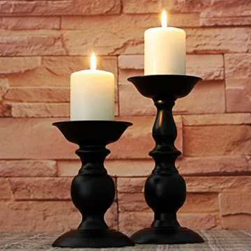 Black Metal Pillar Candle Holders Set of 2, Decorative Candlestick Candle Holders Stand, Decorations Home Décor Gifts for Bedroom Livingroom Wedding