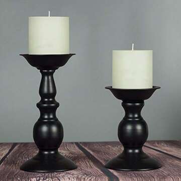 Black Metal Pillar Candle Holders Set of 2, Decorative Candlestick Candle Holders Stand, Decorations Home Décor Gifts for Bedroom Livingroom Wedding