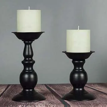 Black Metal Pillar Candle Holders Set of 2, Decorative Candlestick Candle Holders Stand, Decorations Home Décor Gifts for Bedroom Livingroom Wedding