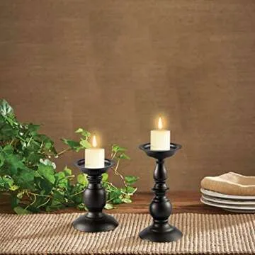 Black Metal Pillar Candle Holders Set of 2, Decorative Candlestick Candle Holders Stand, Decorations Home Décor Gifts for Bedroom Livingroom Wedding