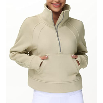 Women's Fleece Half Zip Pullover with Thumb Holes & Pockets