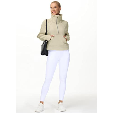Women's Fleece Half Zip Pullover with Thumb Holes & Pockets