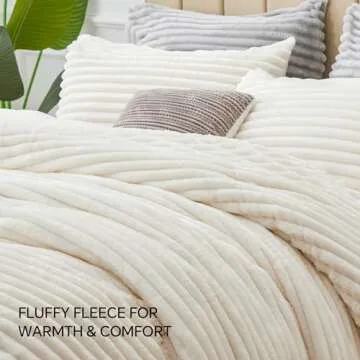 BEDELITE Fleece King Comforter Set -Super Soft & Warm Fluffy Cream White Bedding, Luxury Fuzzy Heavy Bed Set for Winter with 2 Pillow Cases