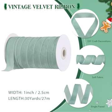 Chuangdi 1 Inch, 30 Yard Christmas Light Blue Velvet Ribbon Wide Vintage Velvet Ribbons for Christma...