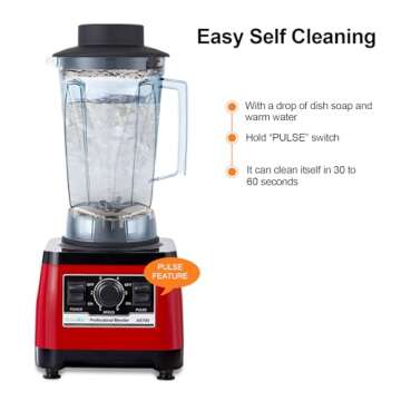 BioloMix Heavy Duty Professional Blender, Peak 2200W Commercial Grade Bar Blender With 70Oz Container For Shakes, Smoothies, Ice Crushing, Frozen Fruits, Soups, Dry Grinding (Red)