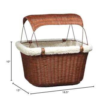 PetSafe Happy Ride Wicker Bicycle Basket for Dogs and Cats - Stylish Weather Resistant Wicker Material - Comfortable, Easy to Clean Soft Liner - Removable Sun Shield Included - for Pets up to 13 lb