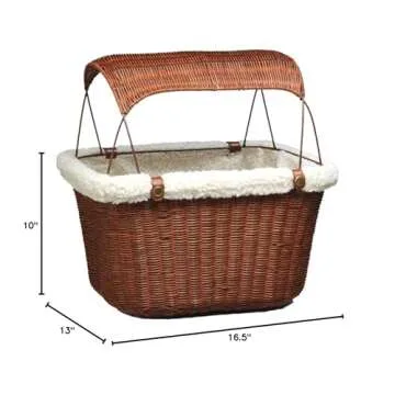 PetSafe Happy Ride Wicker Bicycle Basket for Dogs and Cats - Stylish Weather Resistant Wicker Material - Comfortable, Easy to Clean Soft Liner - Removable Sun Shield Included - for Pets up to 13 lb