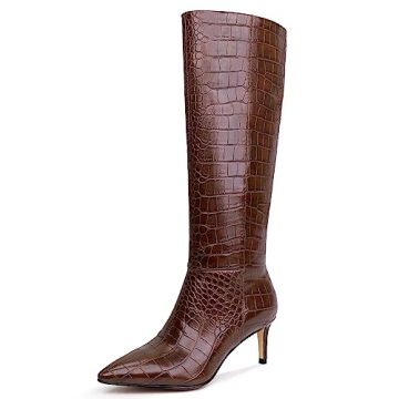 wetkiss Brown Knee High Crocodile Boots for Women Knee High Boots Snake Boots Brown Knee High Boots ...