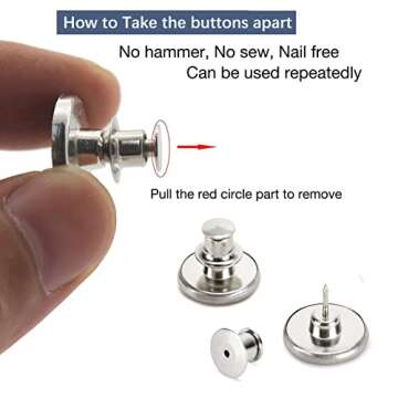 8 Sets of 17 mm Pants Button, Jean Buttons Pins for Loose Jeans, Adjustable Button for Jeans, Reusab...