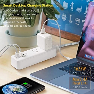 Power Strip with USB 2 Outlets 3 Ports for Home Travel