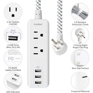Power Strip with USB 2 Outlets 3 Ports for Home Travel