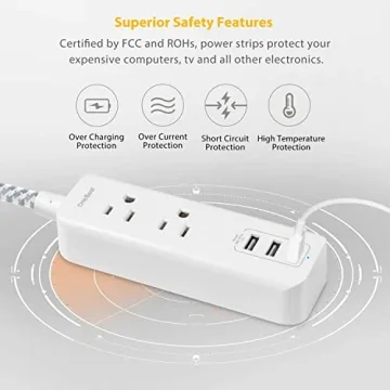 Power Strip with USB 2 Outlets 3 Ports for Home Travel