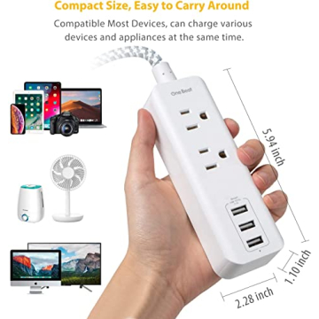 Power Strip with USB 2 Outlets 3 Ports for Home Travel