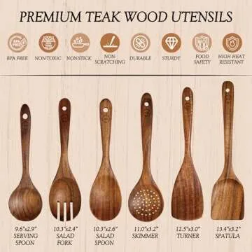 Elegant 6 Pcs Teak Wood Cooking Utensil Set - Durable & Eco-Friendly